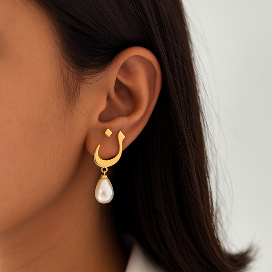 Custom Gold Earrings with Pearl Drop – Minimalist Elegance